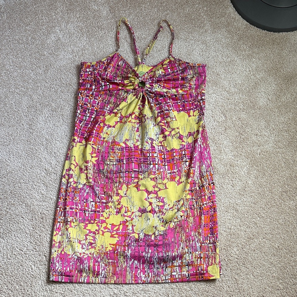Johnny Martin Yellow & Pink Abstract Print Tank Dress. Size Medium
